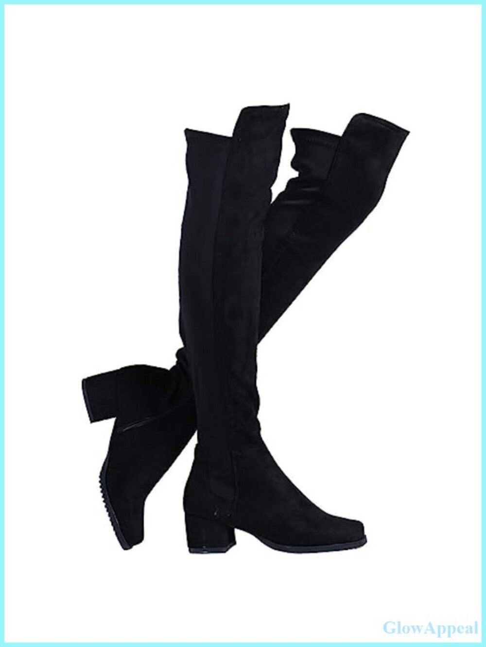 Women's Over the Knee Chunky Block Low Heel Boots Faux Suede Elasticated